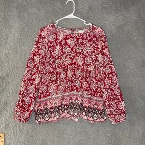 Knox Rose womens long sleeve blouse top pink paisley geometric boho keyh…